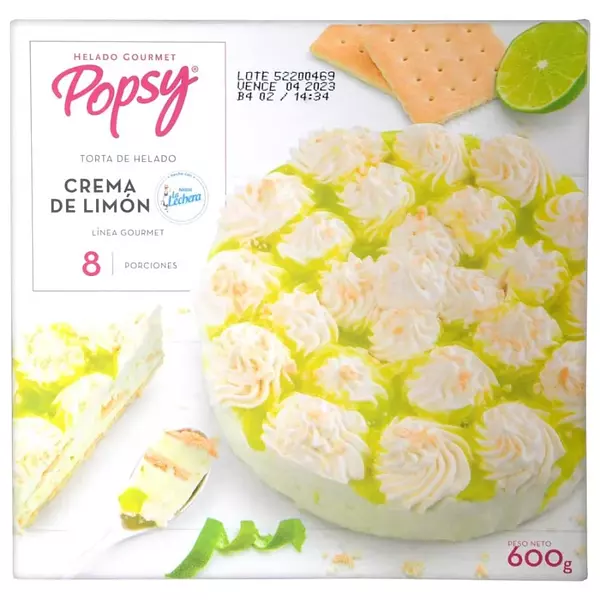 Torta De Helado Popsy Crema De Limon 600g