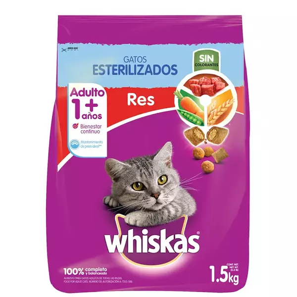 Alimento Gatos Whiskas Esterilizados 1.5k