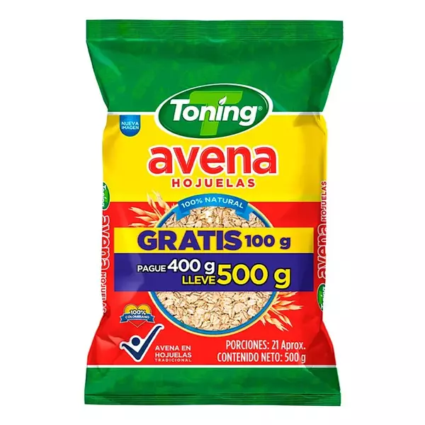 Avena Toning De Hojuelas Pague 400g Lleve 500g