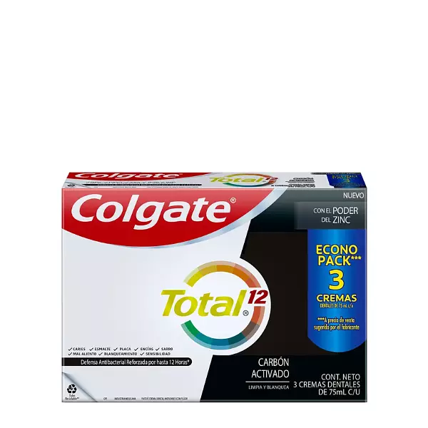 Crema Dental Colgate Total Carbon Activo 3*75ml