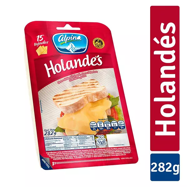 Queso Holandes Alpina 15/Tajadas 282g