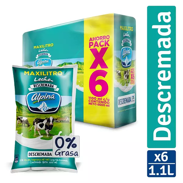 Leche Alpina Descremada Sixpack 1100ml