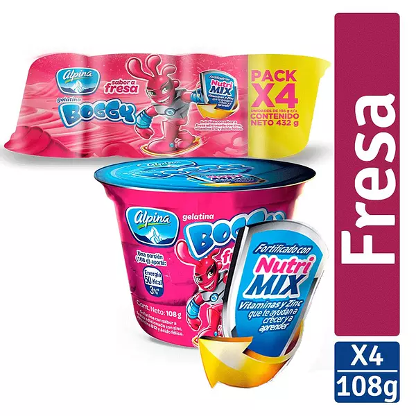 Gelatina Boggy Fresa Fourpack 108g