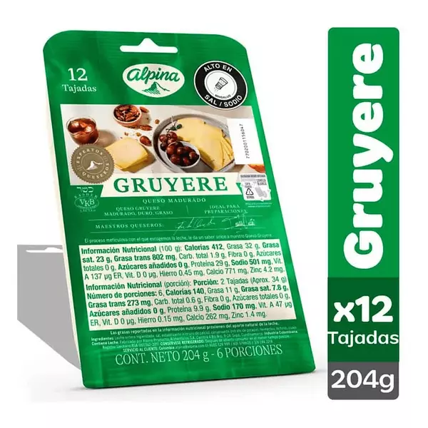 Queso Gruyere Alpina 12/Tajadas 204g