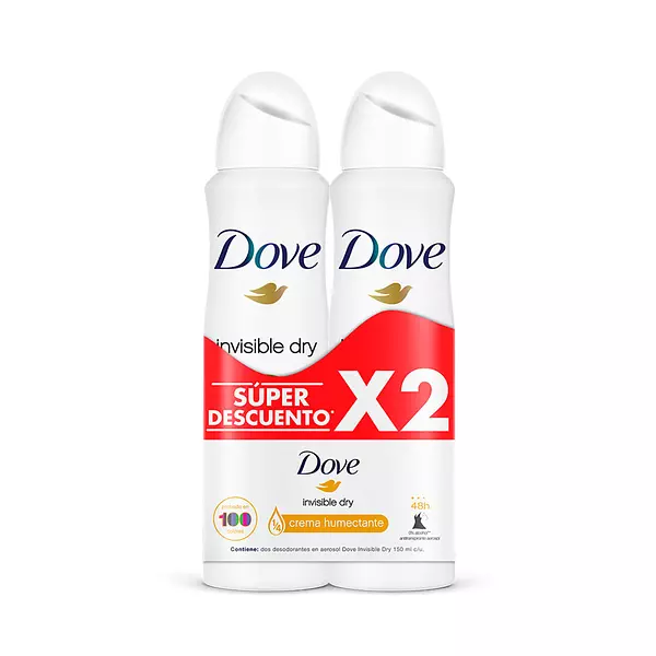 Desodorante Dove X 89gr X 2 Aerosol Invisible Dry