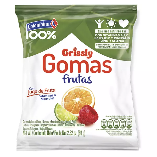 Gomas 100% Colombina Limon Naranja 64g