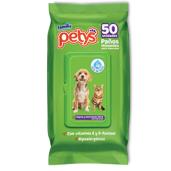 Paños Humedos Mascotas Petys Limpieza 50 Und