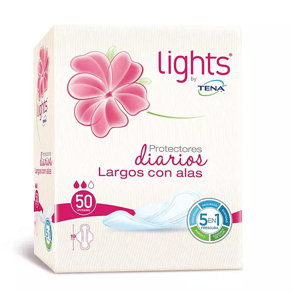 Protectores Tena Discreet Largos con Alas 50 Und