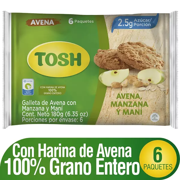 Galleta Tosh Avena Manzana y Mani 6*30g