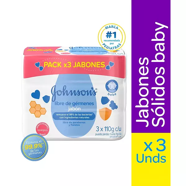 Johnson Jabon 110g*3 Pr Esp Libre de Germenes