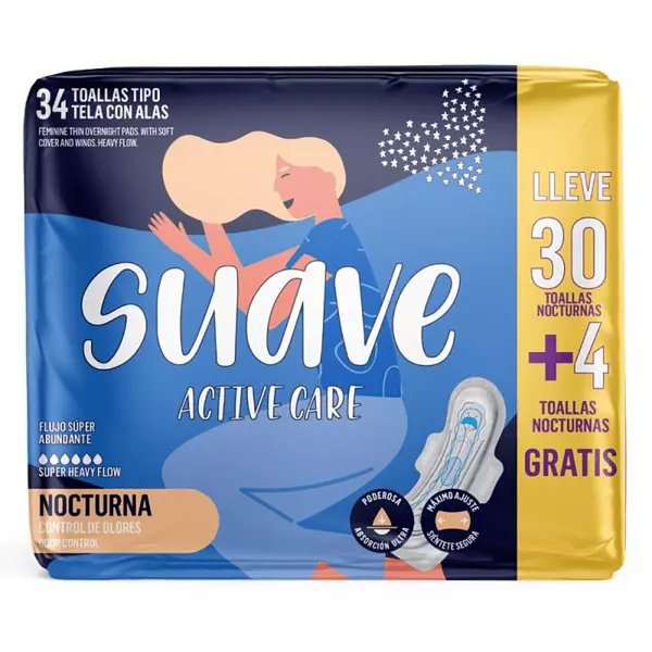 Toalla Higienica Suave Active Care Nocturna 30 + 4 Und