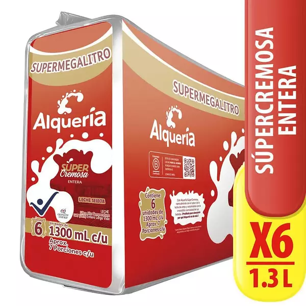 Leche Alqueria Cremosa Entera Sixpack 1300ml