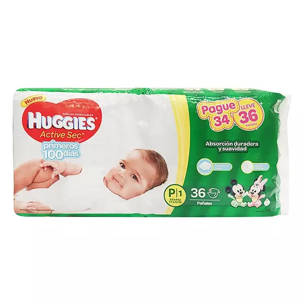 Pañal Huggies Active Sec Etapa 1 x 36