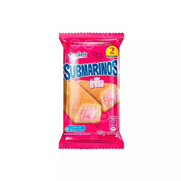 Ponque Submarinos Marinela Fresa 60g