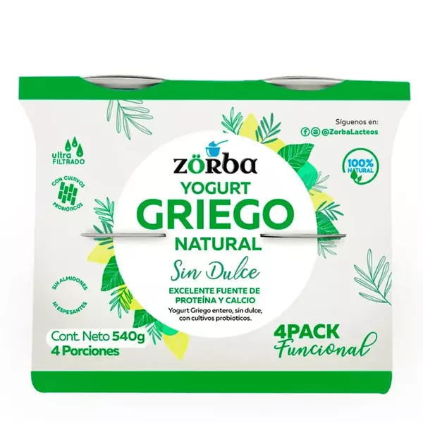 Yogurt Griego Zorba Natural Sin Dulce 4*135g