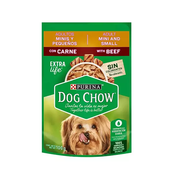 Dog Chow Adultos Minis y Pequeños Carne 100g