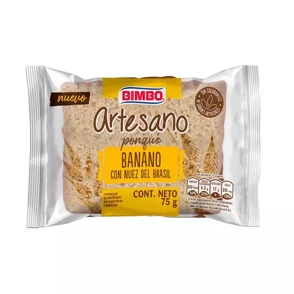 Ponque Bimbo Artesano Banano Con Nuez 75g