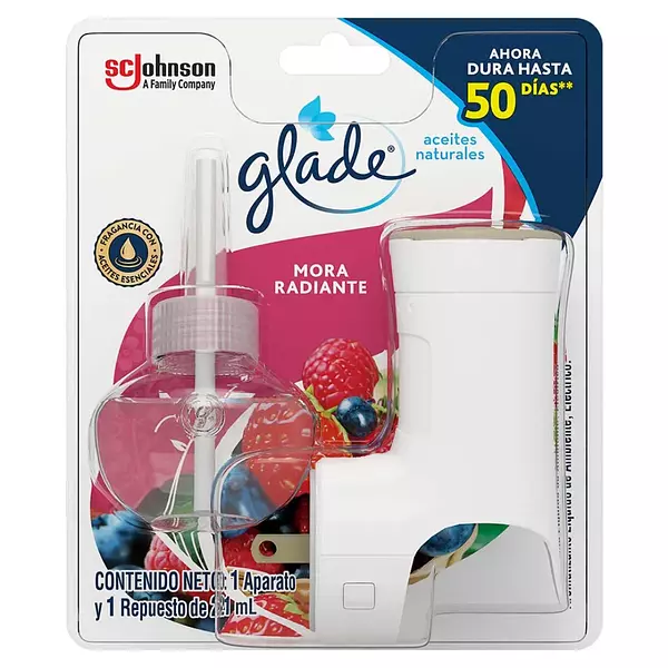 Ambientador Glade Aceite Mora Radiante 21 Ml + Und Electrica