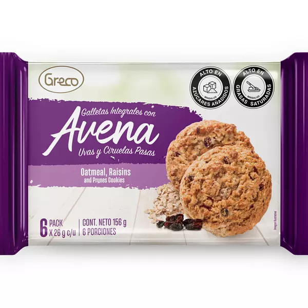 Galleta Integral Avena Uvas Y Pasas 6*26g