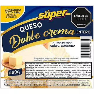Queso El Super Doble Crema Tajado 480g