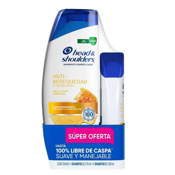 Shampoo H&S Antiresequedad Honey 375+180ml