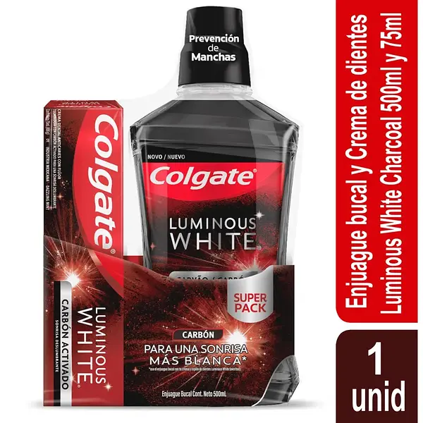 Enjuague Bucal Luminous White Carbon Activ 500ml + 75ml