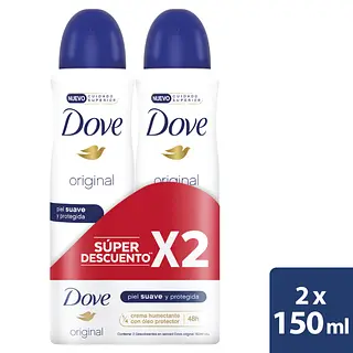 Desodorante Dove X 150ml X 2 Aerosol Original P.E.